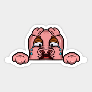 Pig Cartoon With Crying Face Expression Sticker